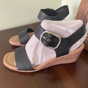 Soft Black Strappy Wedges